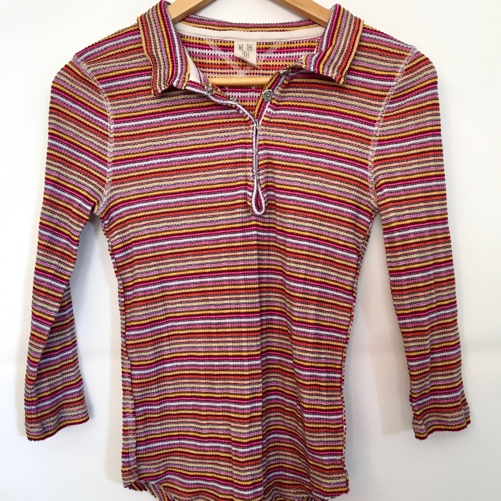 We The Free All Yours Pink Striped Snap Top